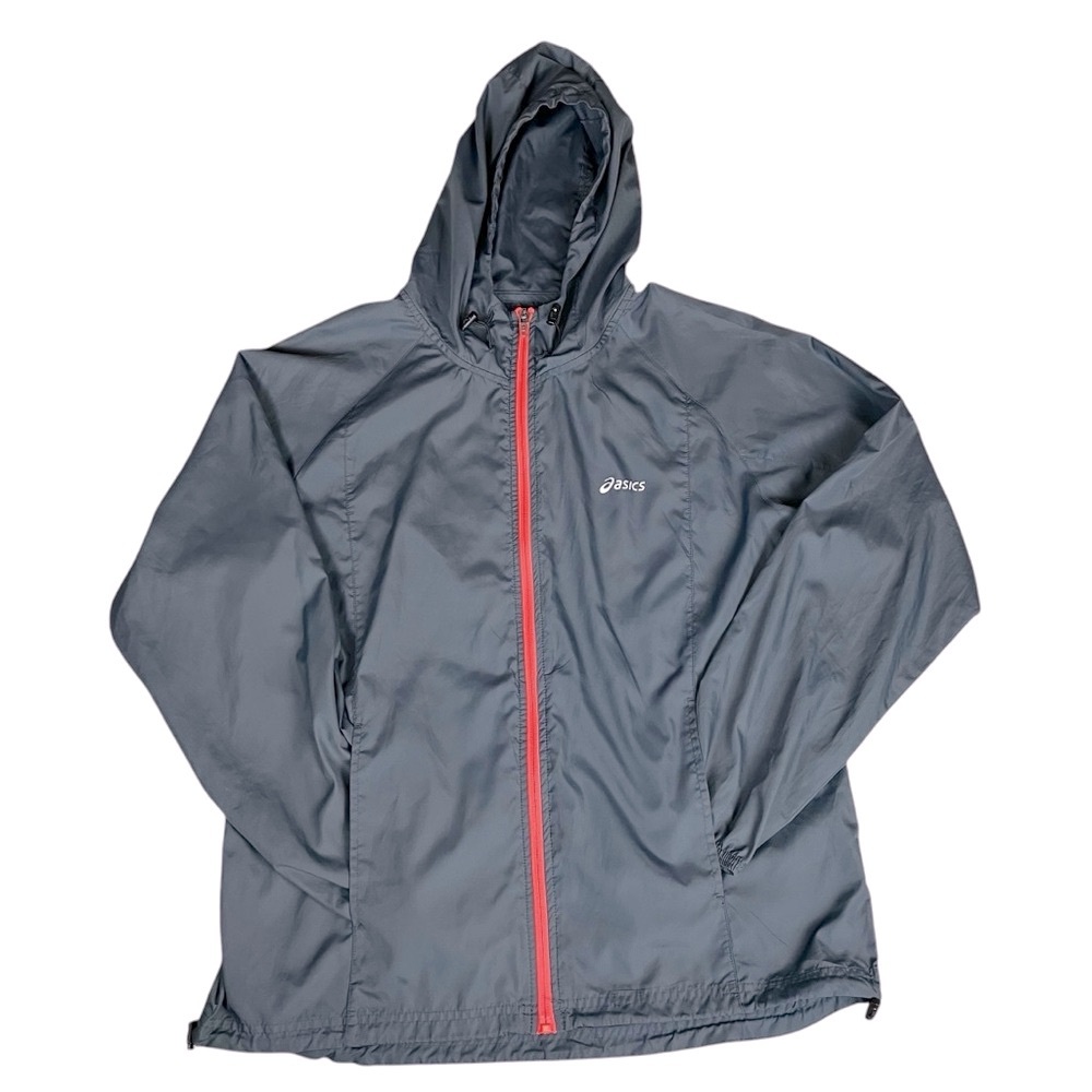 ASICS Packable Jacket Women’s Large Full Zip Hooded Dark Gray Activewear